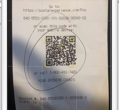 Scan a QR Code to Rate my Postal Experience